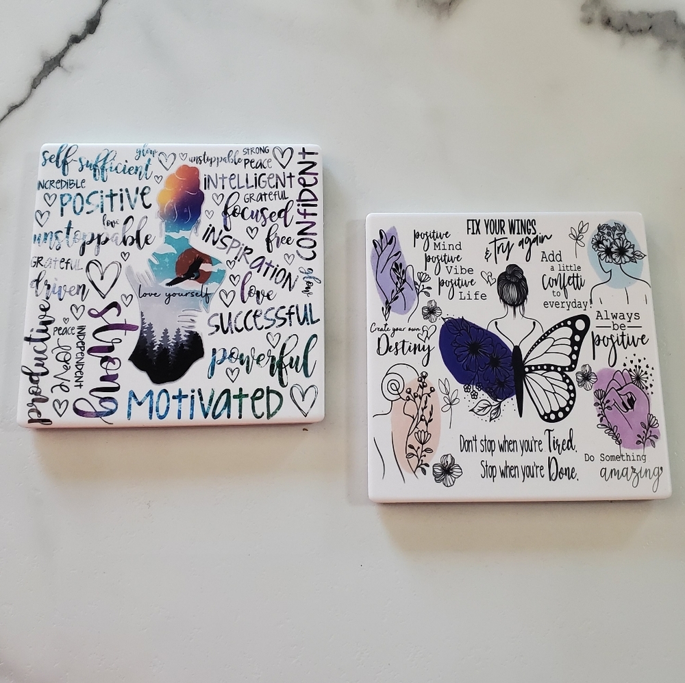 Love Yourself Motivational 2 Pack Sandstone Coasters